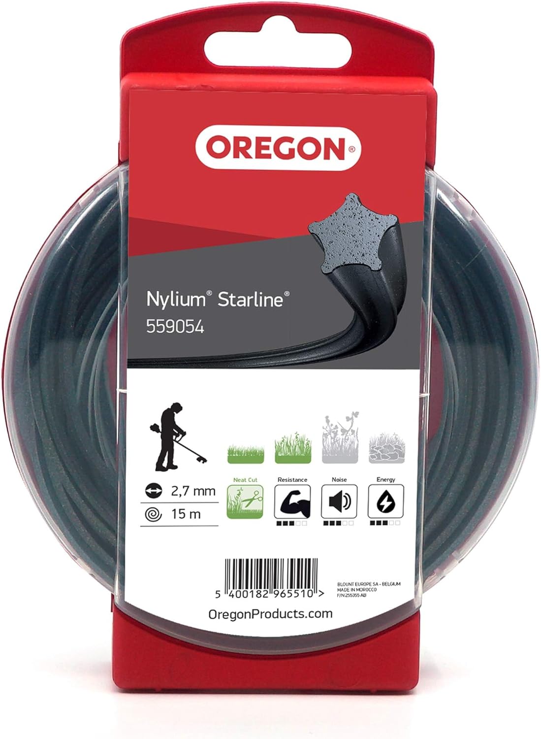Oregon Nylium Star-Shaped Strimmer Line – 2.7mm x 15m | Heavy-Duty, Professional Nylon with 5 Cutting Edges for Petrol Grass Trimmers & Brushcutters