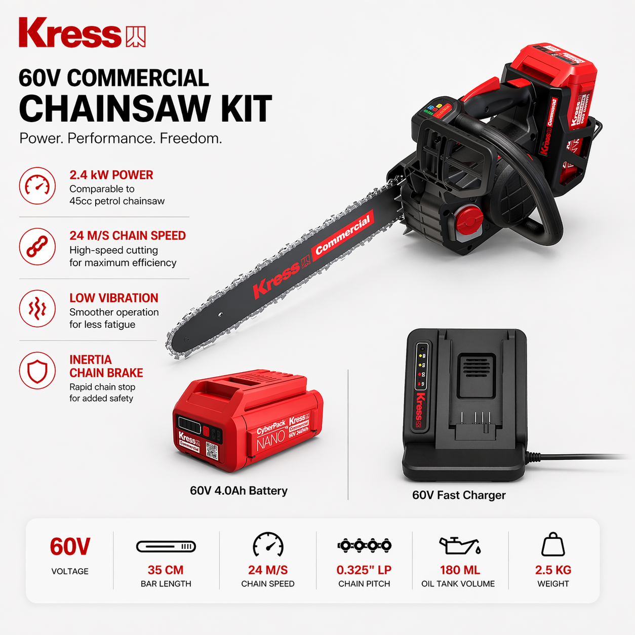Kress 60V Commercial Top-Handle Chainsaw – High Power, Built for Professional Use