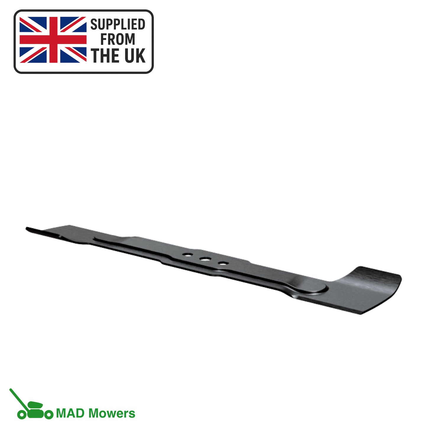 Black metal lawn mower blade.