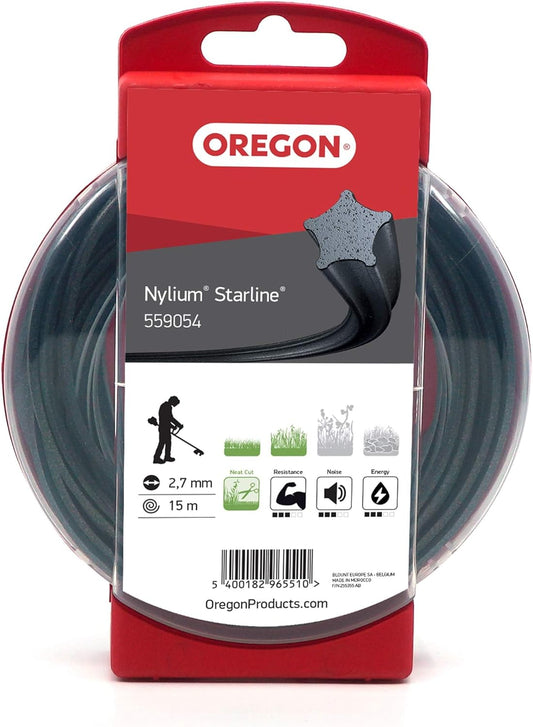 Oregon Nylium Star-Shaped Strimmer Line – 2.7mm x 15m | Heavy-Duty, Professional Nylon with 5 Cutting Edges for Petrol Grass Trimmers & Brushcutters