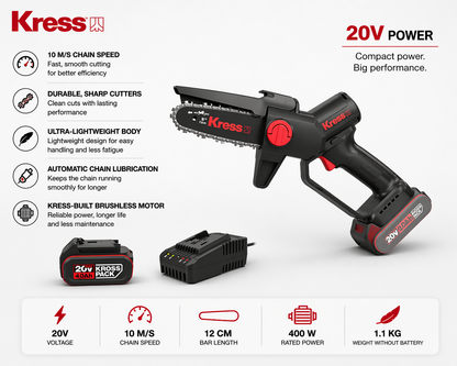 Kress 20V Cordless Pruning Chainsaw  KIT - Compact, Powerful & Easy to Use