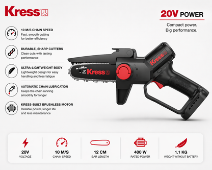 Kress 20V Cordless Pruning Chainsaw  KIT - Compact, Powerful & Easy to Use