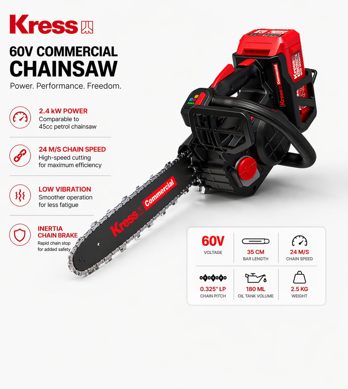 Kress 60V Commercial Top-Handle Chainsaw – High Power, Built for Professional Use