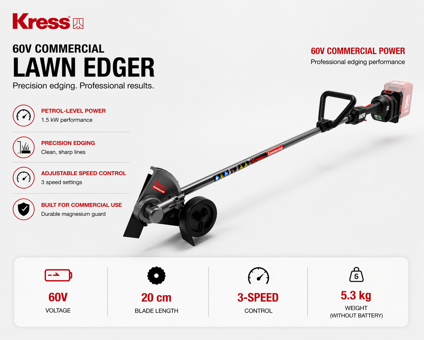 Kress 60V Cordless Lawn Edger – Clean, Sharp Edges with Less Effort