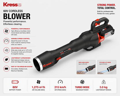 Kress 60V Cordless Blower – Powerful, Effortless Garden Clearing