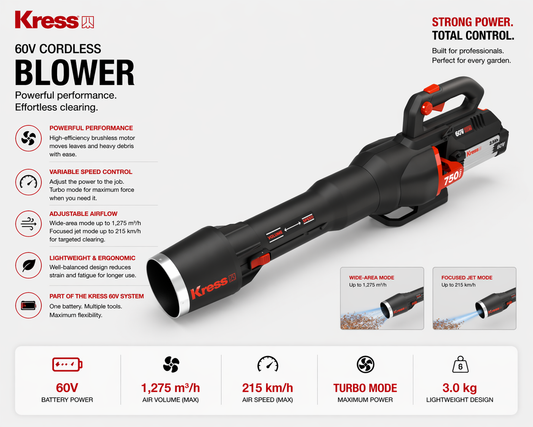 Kress 60V Cordless Blower – Powerful, Effortless Garden Clearing