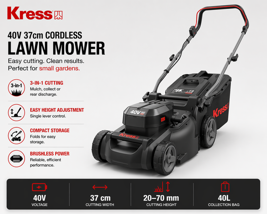 Kress 40V 37cm Lawn Mower – Perfect for Small to Medium Gardens