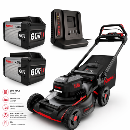 Kress 60V 46cm Self-Propelled Lawn Mower – Powerful, Effortless Cutting for Medium to Large Gardens