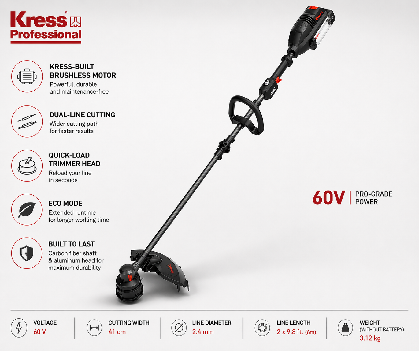 Kress 60V Grass Trimmer – Easy to Use, Built to Perform