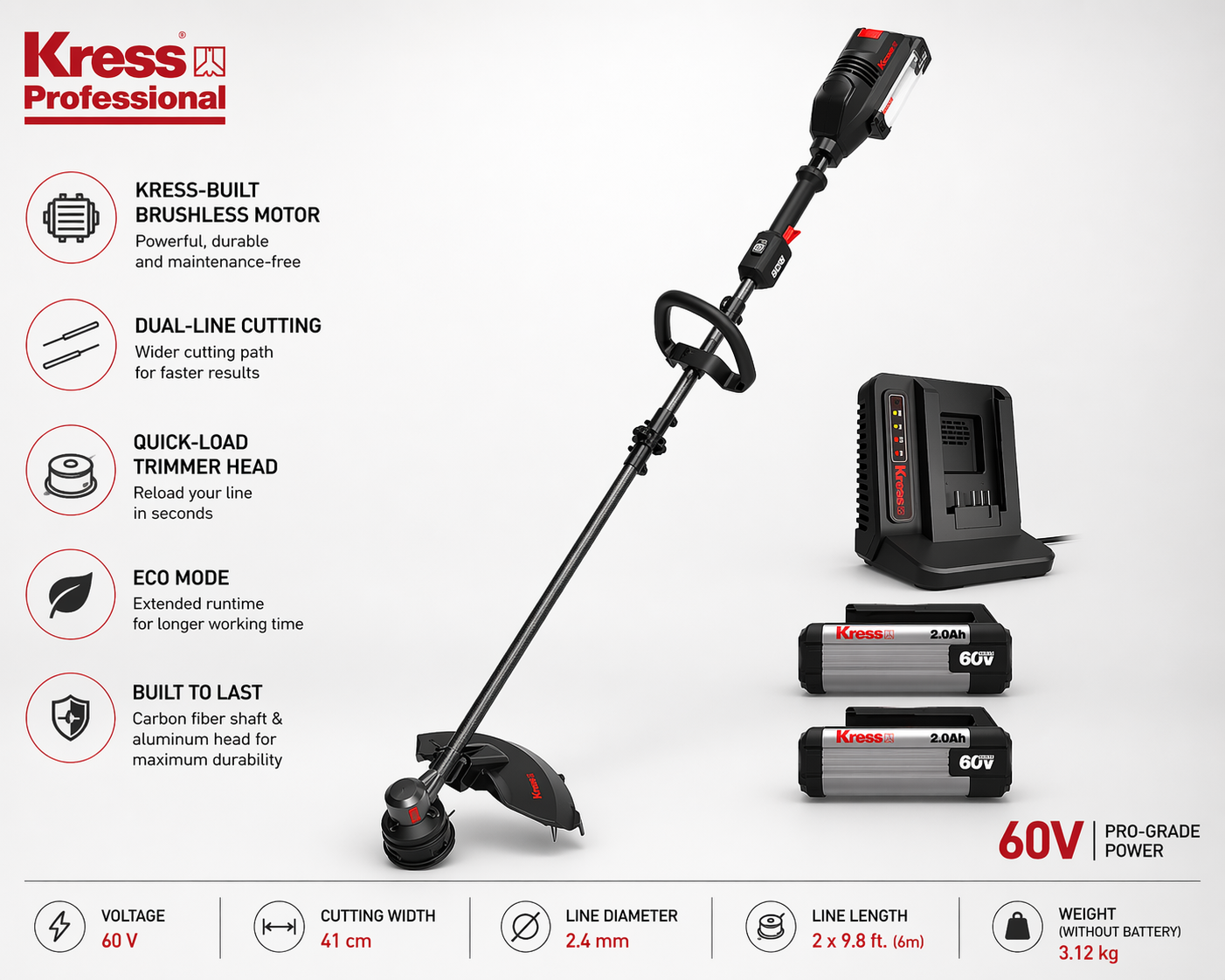 Kress 60V Grass Trimmer – Easy to Use, Built to Perform