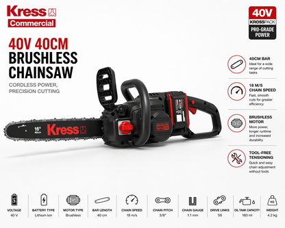 Kress 40V Cordless Chainsaw – Powerful Cutting with Less Effort (40cm)