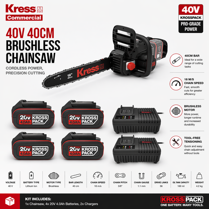 Kress 40V Cordless Chainsaw – Powerful Cutting with Less Effort (40cm)