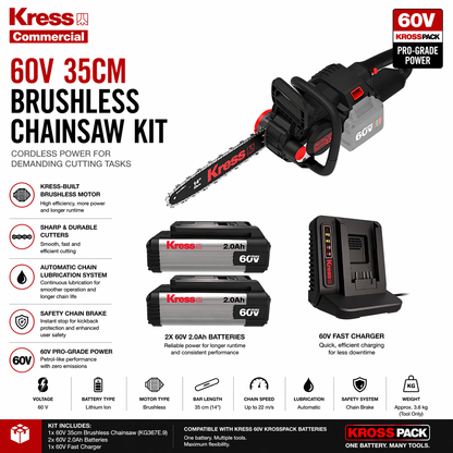 Kress 60V Brushless Chainsaw – Compact Power, Precision Cutting