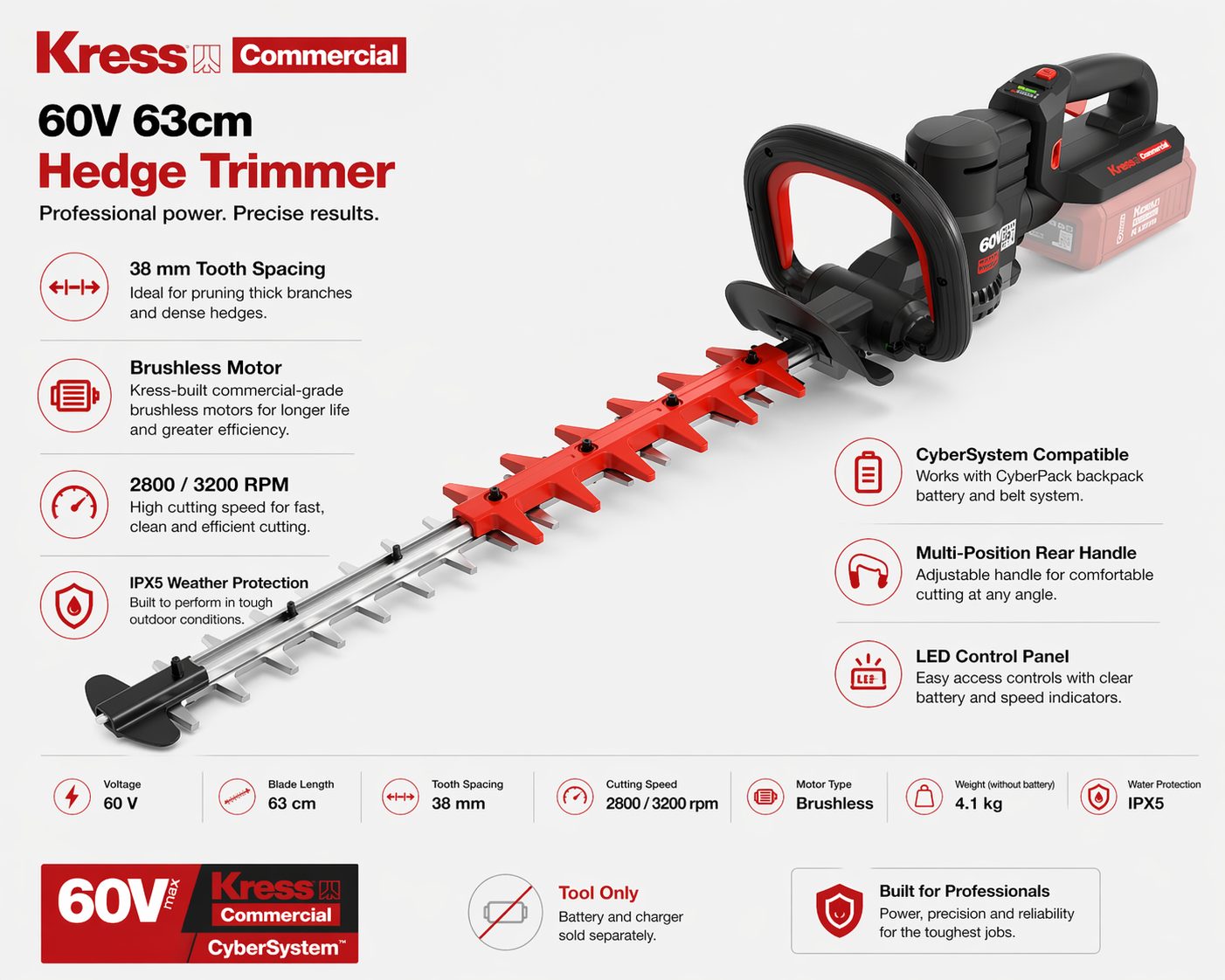 Kress 60V Cordless Hedge Trimmer – Commercial Power, Precision Cutting