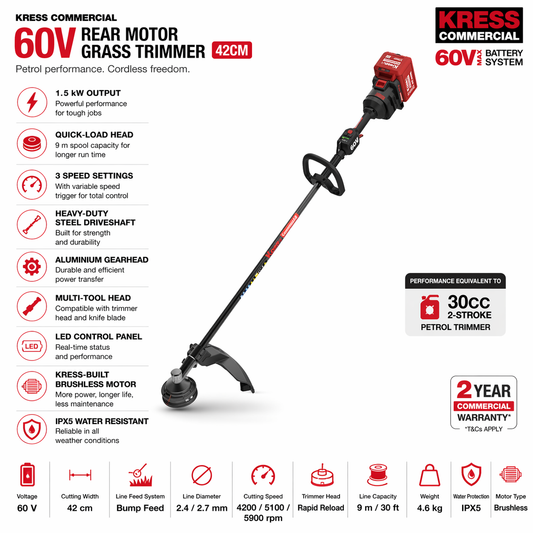 Kress 60V Rear Motor Grass Trimmer – Powerful, Balanced Cutting (42cm)