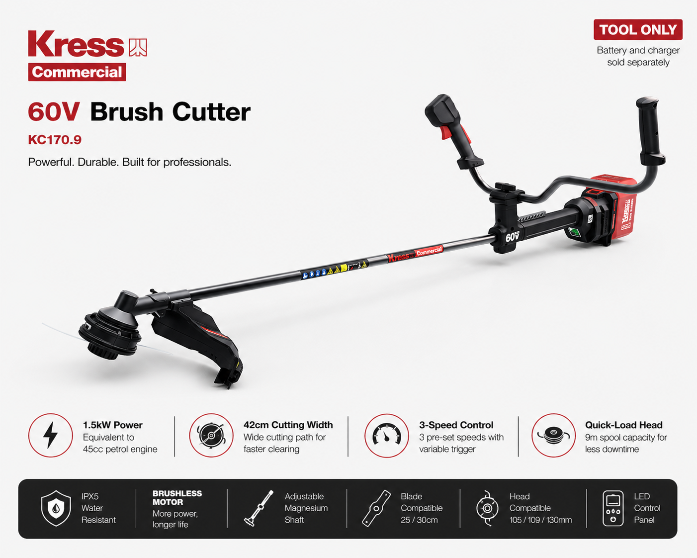 Kress Commercial 60V Brush Cutter – High Power Clearing with Less Effort (42cm)