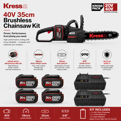 Kress 40V Cordless Chainsaw – Powerful, Smooth Cutting with Less Effort (35cm)