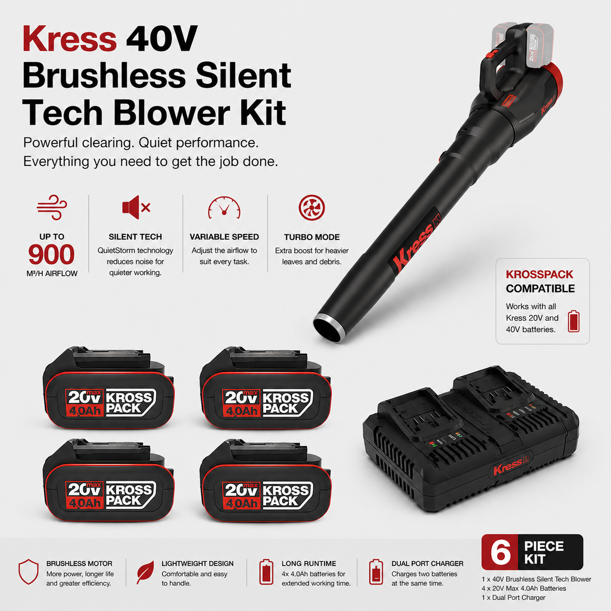 Kress 40V Silent Tech Blower – Powerful with Quiet Performance