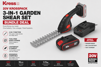 Kress 20V KrossPack 3-in-1 Cordless Grass & Shrub Shears Set – Precision Trimming with Total Control