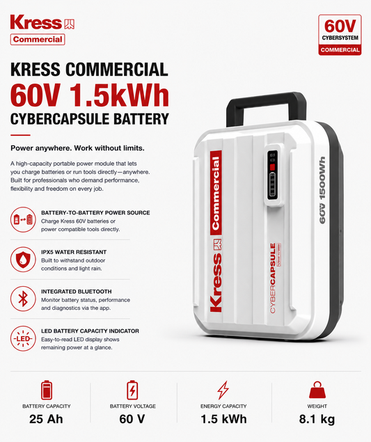 Kress Commercial 60V 1.5kWh CyberCapsule Battery – Maximum Runtime with Less Downtime