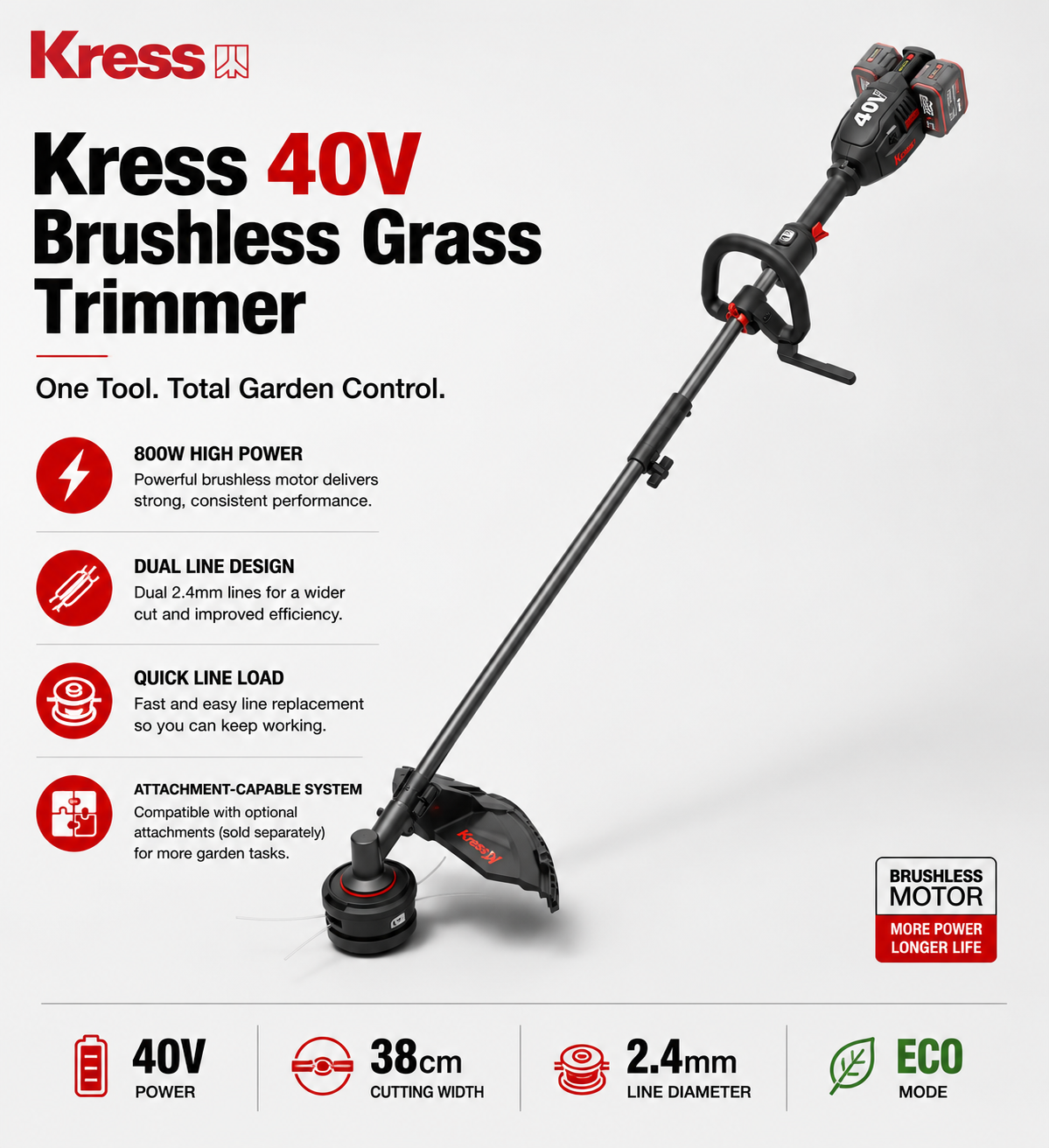 Kress 40V Brushless Multi-Tool Grass Trimmer – Powerful Performance with Total Flexibility