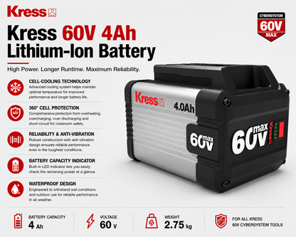 Kress 60V 4Ah Battery – Reliable Cordless Power for Demanding Garden Tools