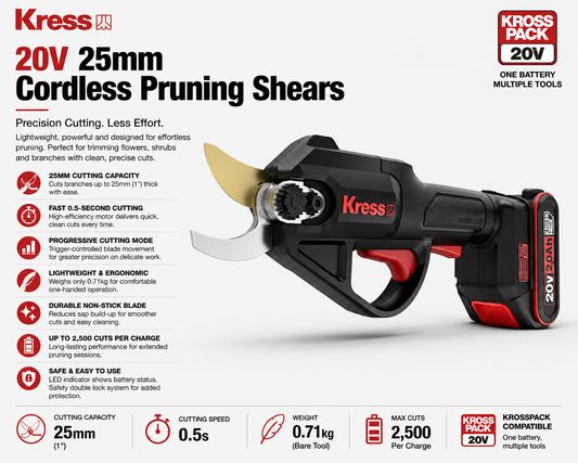 Kress 20V Cordless Pruning Shears – Clean Cuts with One-Handed Control