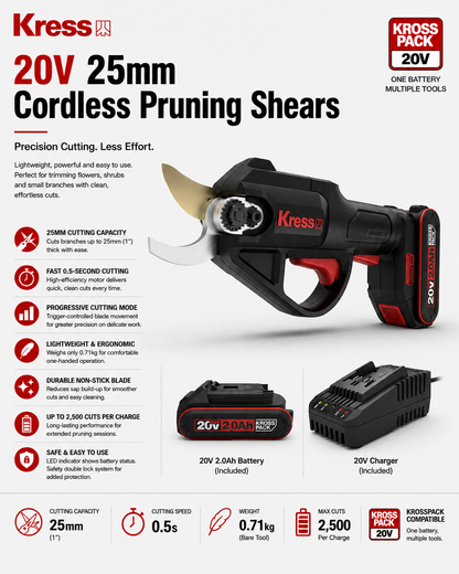 Kress 20V Cordless Pruning Shears – Clean Cuts with One-Handed Control