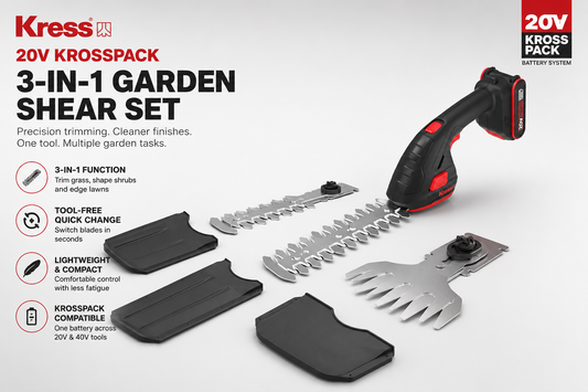 Kress 20V KrossPack 3-in-1 Cordless Grass & Shrub Shears Set – Precision Trimming with Total Control