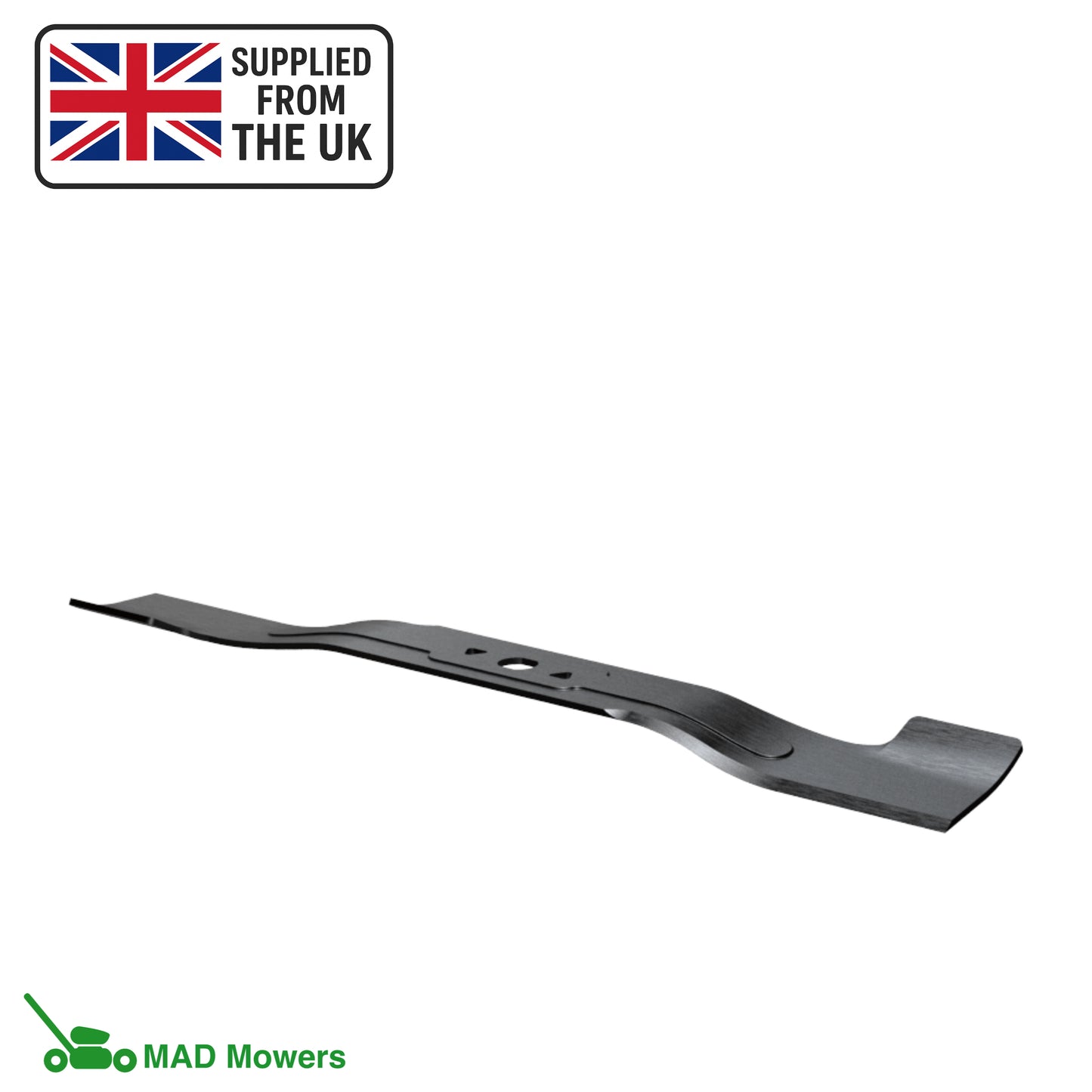 Black metal mower blade.