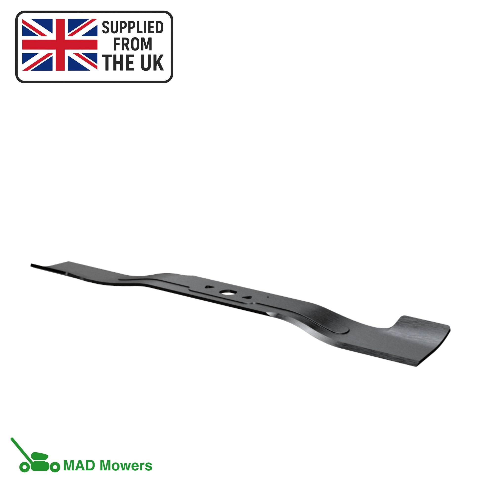 Black metal mower blade.
