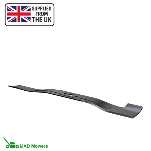 Mower blade with 'Supplied from the UK' label and 'MAD Mowers' branding on a white background