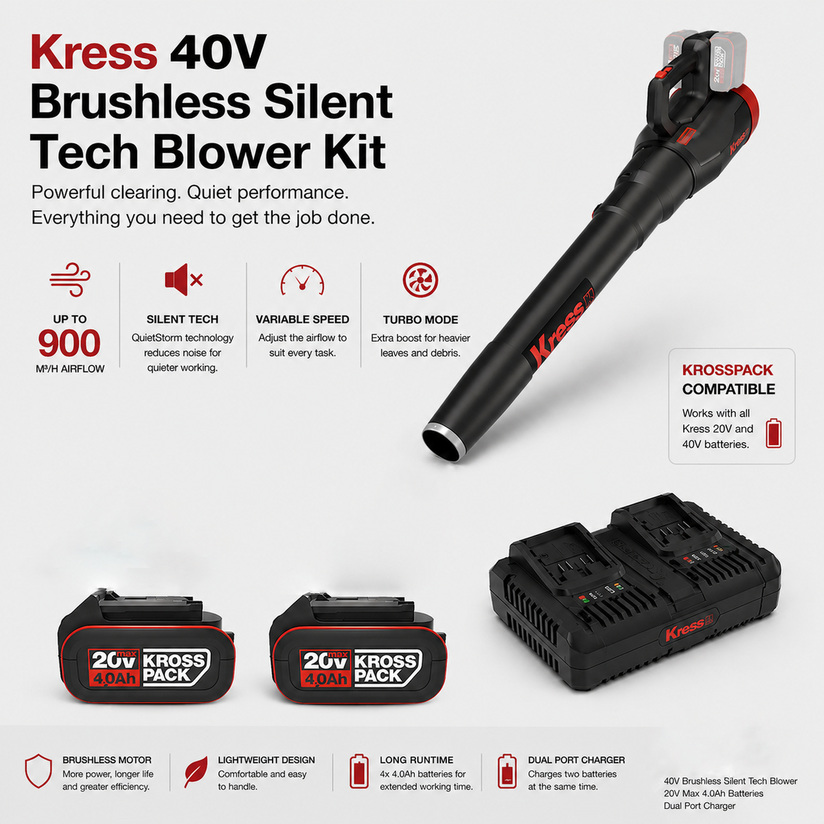 Kress 40V Silent Tech Blower – Powerful with Quiet Performance