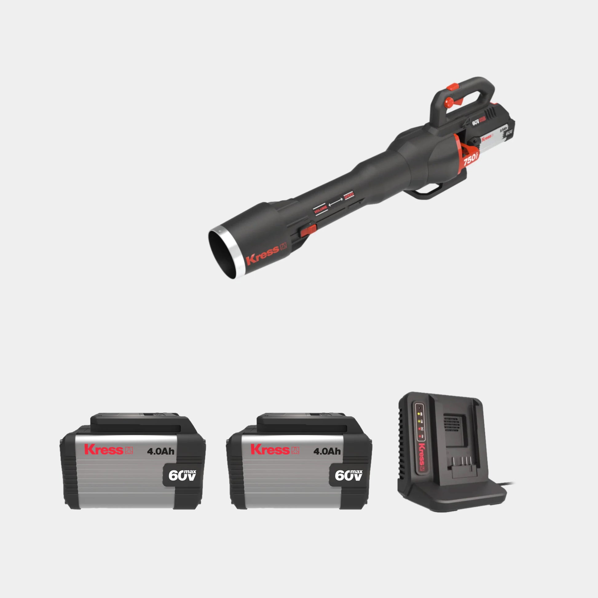  Kress KG560E.9 60 V cordless blower with ergonomic handle and adjustable nozzle, designed for powerful debris clearing.
 Adjustable nozzle of the Kress 60 V blower, allowing wide-area blowing or focused jet cleaning.
Side View: Kress KG560E.9 60 V brushless blower showcasing its lightweight, ergonomic design for comfortable use.
Battery Compatibility: Kress 60 V blower with interchangeable Kress 60 V battery system for versatile power tool use.
Action Shot: Kress KG560E.9 b