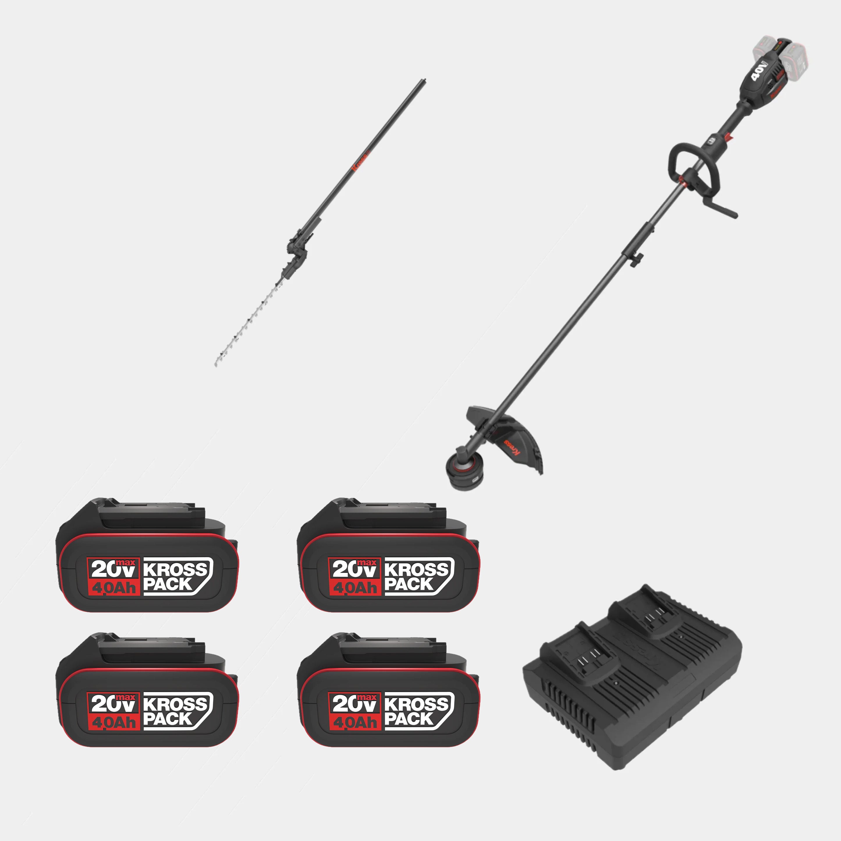 Attachment-capable grass trimmer for line cutting, hedge cutting, and pruning.
Kress 40 V trimmer powered by 2x20 V KrossPack batteries.
Cordless brush cutter with quick line-load spool design.
Variable-speed control with ECO mode for longer runtime.
KrossPack battery system compatible with all Kress 20 V and 40 V tools.
Powerful brushless motor for petrol-like performance.
Kress KG155E.9 ideal for versatile landscaping tasks.
Lightweight design for easy manoeuvring and comfort.
Cordless brush cutter with z