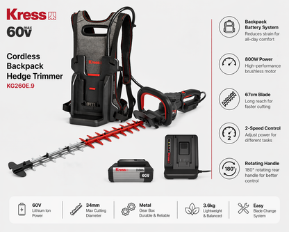 Kress 60V Backpack Hedge Trimmer – Trim More with Less Strain