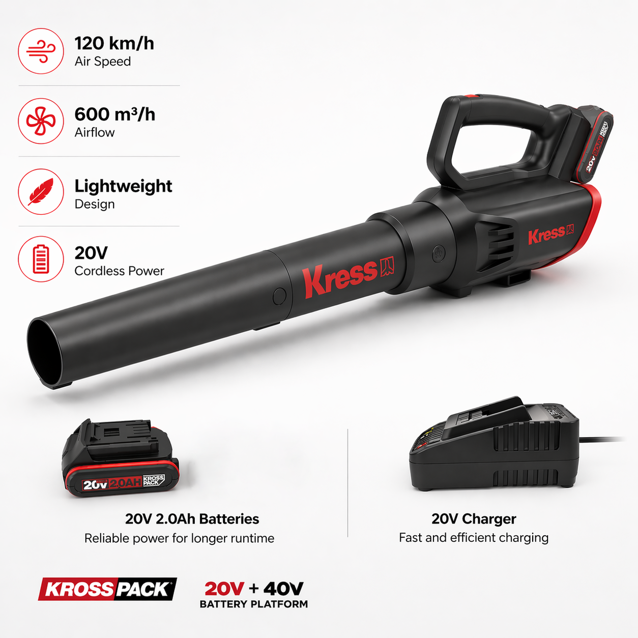 Kress 20V Cordless Leaf Blower – Compact Power for Small to Medium Gardens