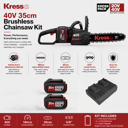 Kress 40V Cordless Chainsaw – Powerful, Smooth Cutting with Less Effort (35cm)