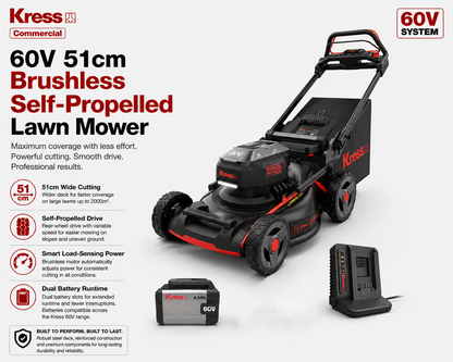 Kress 60V 51cm Brushless Self-Propelled Lawn Mower – Maximum Coverage with Less Effort
