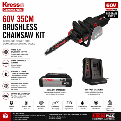 Kress 60V Brushless Chainsaw – Compact Power, Precision Cutting