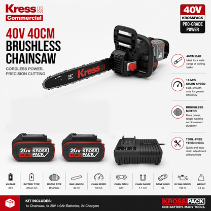 Kress 40V Cordless Chainsaw – Powerful Cutting with Less Effort (40cm)