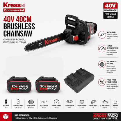 Kress 40V Cordless Chainsaw – Powerful Cutting with Less Effort (40cm)
