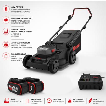 Kress 40V 41cm Brushless Lawn Mower – Smooth, Quiet, and Easy Cutting for Every Garden